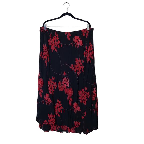 JM Collection Black Red Beaded Floral Fairy Grunge Midi Skirt 20W Whimsigoth - Picture 1 of 10